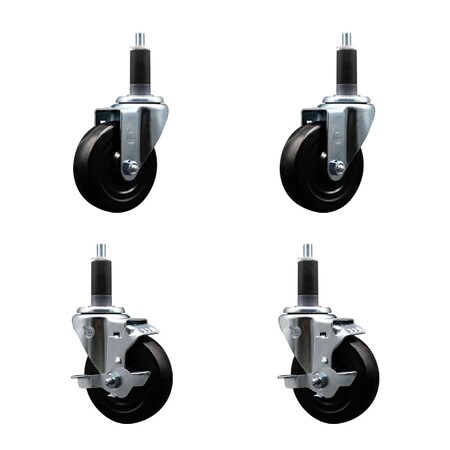 Service Caster 4'' SS Hard Rubber Wheel Swivel 1-1/8'' Expand Stem Caster Set 2 Brakes, 4PK SCC-SSEX20S414-HRS-2-TLB-2-118